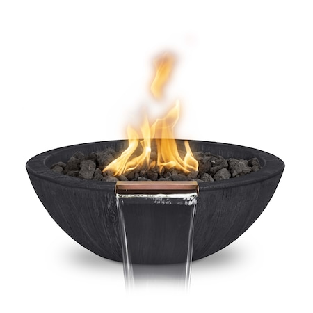 The Outdoor Plus 27 Round Sedona Fire, Water Bowl, Wood Grain GFRC Concrete, Ebony, Match Lit w/Flame Sense, Liq. Propane OPT-27RWGFWFSML-EBN-LP